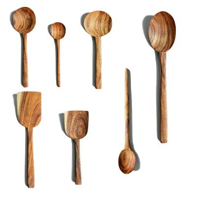 China Sustainable Eco-Friendly No Paint Kitchen Teak Wood Soup Spoon Wooden Cooking Utensils Set Wooden Spoon Set for sale