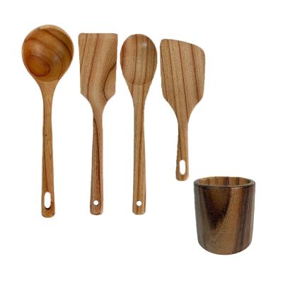 China Phoebe Platyphylla Wood Spurtle Set Eco Friendly Sustainable Kitchen Utensils Set Kitchen Cookware for sale