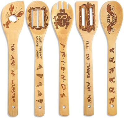 China Best Selling Amazon TV Show Viable Gifts 5 Piece Wooden Spoons Kitchen Bamboo Utensils Burnt Spoons Spatulas For Baking for sale