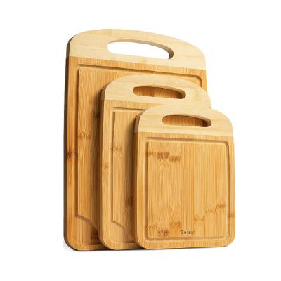 China Viable Custom Wholesale Vegetable Meat Large Bamboo Wood Wooden Pieces 3 Cutting Cutting Block Board Set of 3 With Handle for sale