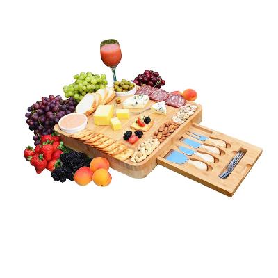 China Sustainable Wholesales Wine Meat Cheese Platter Charcuterie Board Set Bamboo Cheese Board Set Cheese Board And Knife Set For Women for sale