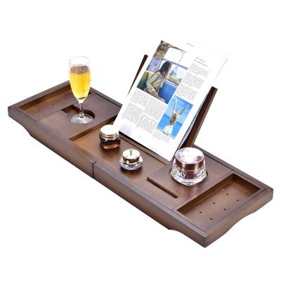 China Sustainable Design Coffee Color Bathtub Tray Bamboo Bathtub Caddy Tray and Wooden Luxury Bed Tray with Widening Sides for sale