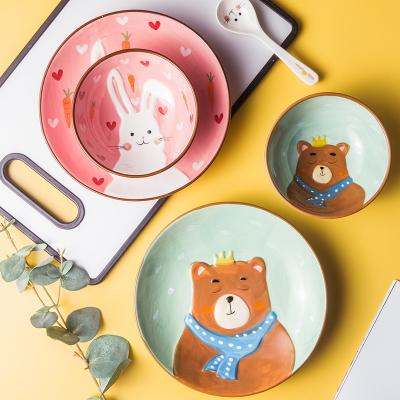 China Creative Viable Soup Deep Western Food Salad Pasta Noodle Dinner Restaurant Cartoon Colorful Ceramic Tableware Sets for sale