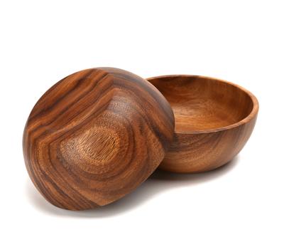 China Amazon Sustainable Hot Selling Logo Acacia Wood Salad Bowl Eco Friendly Custom Servers Set Solid Hardwood Wooden Salad Bowl For Fruit Salads for sale