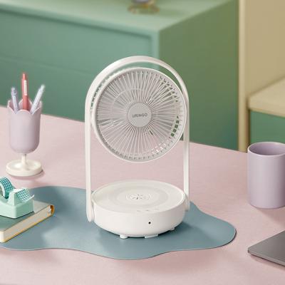 China Cool Air Usb Table Fan 4000mAh Battery Charging Rechargeable Wireless Portable Small Electric Fan With Led Light for sale