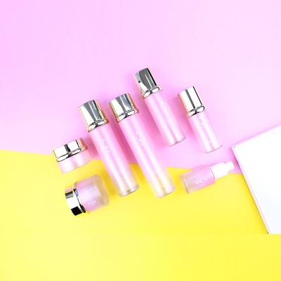 China Luxury Silk Screen Printing Cosmetics Packaging Glass Bottle Sets Empty Cream Jar And Pump Spray Bottle Skin Care Set Face Cream Lotion Glass Bottle for sale