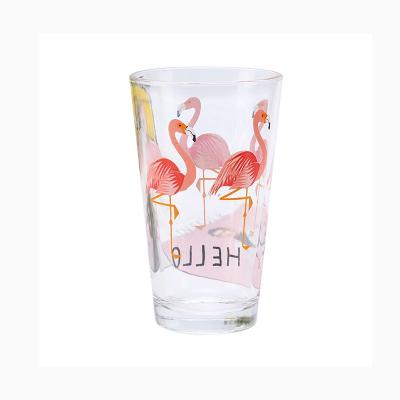 China Minimalist Glassware Pint Beer Glass with Flamingo Design Print, Beverage Mixing Glass Tumbler for Bar Use for sale