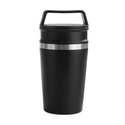 China PORTABLE Gift Set Powder Coated Vacuum Double-Wall Stainless Steel Car Portable Coffee Cup With Handle Lid Insulated Travel Mug for sale