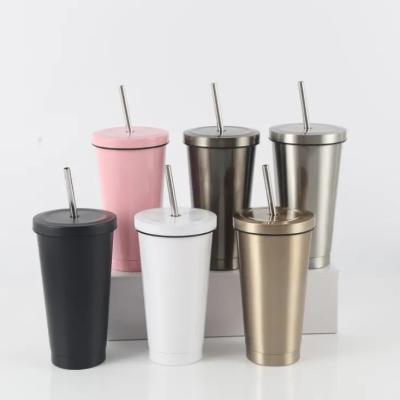 China Business Classic Stainless Steel Coffee Straw Cup Vacuum Insulated Keep Cold Log Paint Color Vacuum Custom Mug for sale