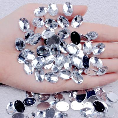 China Factory Direct Sale Crystal Clear Rhinestones Flatback Oval Shape Acrylic Sew On Beads Clothes Decorations Acrylic Gem DIY for sale