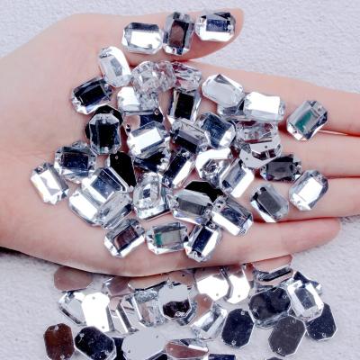 China Hot Selling Crystal Clear Rhinestones Flatback Rectangle Octagon Acrylic Sew On Beads Clothing Decorations Acrylic Gem Beads DIY for sale