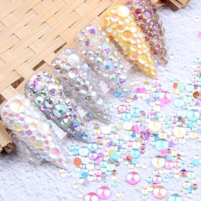 China Flat Back New Aurora Candy Colors Mermaid Nail Beads Crystal Rhinestones Many Colors Flatback Round Glue On Rhinestones DIY 3D Nail Art for sale