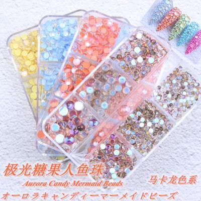 China Bags Garment Nail Art Shose New Aurora Candy Colors Mermaid Nail Beads Crystal Rhinestones Six Gird Flatback Round Glue On Strass Stones DIY 3D Nail Art for sale