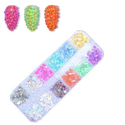 China Bags Garment Nail Art Shose New Aurora Candy Colors Mermaid Nail Beads Crystal Rhinestones Twelve Gird Flatback Round Glue On Rhinestones DIY 3D Nail Art for sale