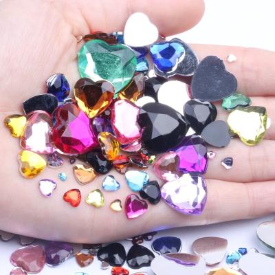 China New Flatback Style Flat Back Facets Acrylic Rhinestones 3-20mm Mix Size 400pcs Heart Shape DIY Opens Apparel Decorations Acrylic Gem for sale