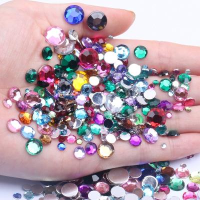 China New 1300pcs Acrylic Flatback Rhinestones Size 2-10mm Mix Style Flatback Facets Round Glue On Nail Glitter Art Clothing Decorations for sale