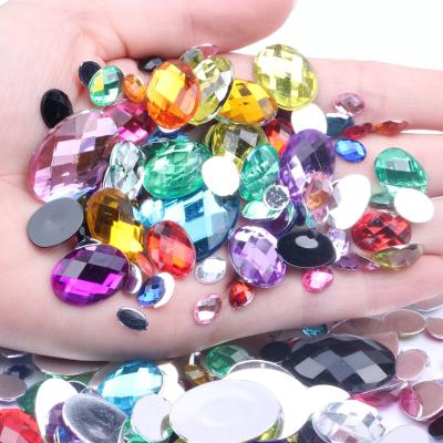 China Hot Sale Flatback Mix Size 50g Oval Shape Earth Facets Flatback Acrylic Rhinestones Many Color Nails DIY Jewelry Art Supplies Acrylic Gem for sale