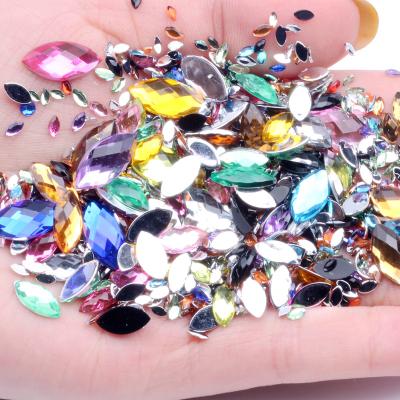 China New Style Flatback Acrylic Rhinestones Mix 7 Nails Art Charms Acrylic Gem Jewelry Size 600pcs Marquise Earth Facets Dress DIY for sale