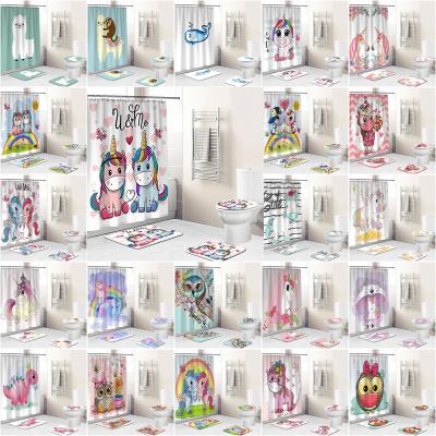 China Latest Popular Sustainable Design 3D Printed Custom Cute Kids Bathroom Shower Curtain Sets With 12 Metal Hooks for sale