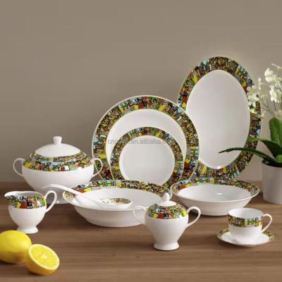 China Hot viable selling 48 pieces of Ethiopian classic design saba traditional art porcelain fine china dinnerware set for sale