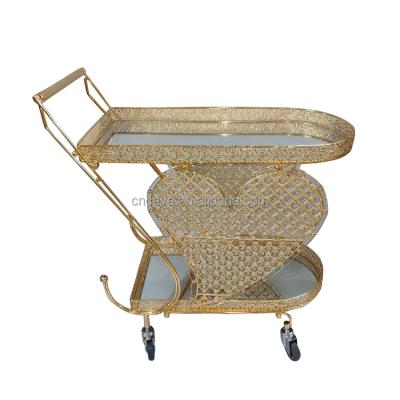 China New Style Gold Color Heart Shape Hotel Push Trolley Traditional Luxury Popular Trolley With Crystals for sale