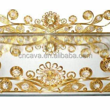 China Daily use home hotel new arrival factory price golded matel plated tea tray with crystal for sale