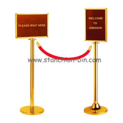 China High Quality 201#Stainless Steel Metal Barrier Support Post, Crowd Control Support Post With A4 Sign Holder for sale