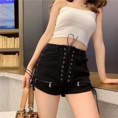 China Women Breathable Lace Up Short Jeans High Waist Denim Shorts for sale