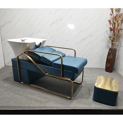 China Modern Factory Price Metal Silver Shampoo Bed Chairs Set Hairdressing Back Bowl Shampoo Bed Chairs for sale