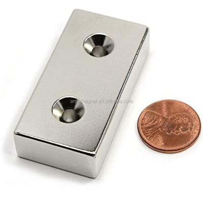 China Industrial Magnet N38 Neodymium NdFeB Block Magnet With Two Countersunk Hole for sale