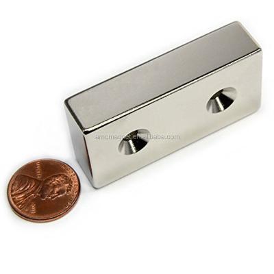 China Industrial Magnet N52 Neodymium NdFeB Block Magnet With Countersunk Hole for sale