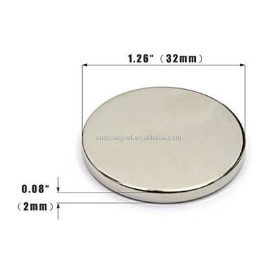 China Industrial Permanent Magnet N52 NdFeB 33x2mm Round Disc Neodymium Magnets for sale