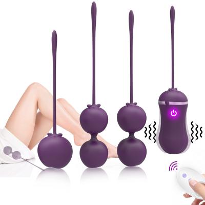 China Remote Control Kegel Tester Silicone Kegel Vibrating Ball Set Waterproof Soft Silicone Kegel Balls For Woman Exercise Trainer for sale