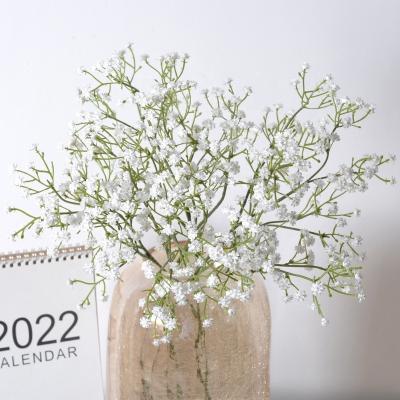 China Marry the & 3 Hay Forks 90 PU Flower Green Bridal Artificial Stem Gypsophila Bouquet Silk Branch For Wedding Valentine Home Decoration for sale