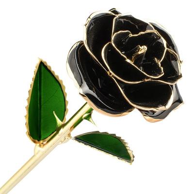 China Artificial Rose Christmas Eternal 24k Gold Stem Green Leaves Artificial Galaxy Foil Rose In Gift Box For Valentine Mother's Day Wedding Propose for sale