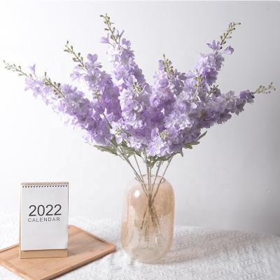 China Marry the & Home Decoration 2 Single Green Stem Touch Artificial Flower Violets Real Silk Delphinium Branch Hay Forks for Decoration Wedding Proposal Home for sale