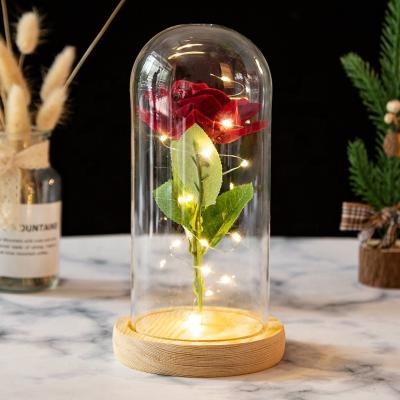 China Best Gift For Loved One Real Touch LED Eternal Light Artificial Flower Foil Silk Rose In Glass Dome With Gift Box For Valentine Mother's Day Birthday for sale