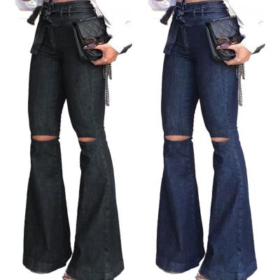 China PT8045 Knee Leg Denim Bell Bottoms Cutout QUICK DRY Straight Black Rocket Jeans Wide Leg Pants Loose Bootcut Jeans Casual Trousers for sale