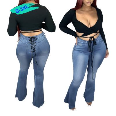 China New Fashion 2022 Breathable Sexiest Skinny High Waist Women Jeans Lace Up Aesthetic Mom Jeans Pants for sale