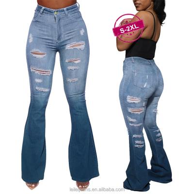 China Breathable Women Ripped Jeans Skinny Denim Flare Pants Tie Dye Female Blue Stretch Casual Pants for sale