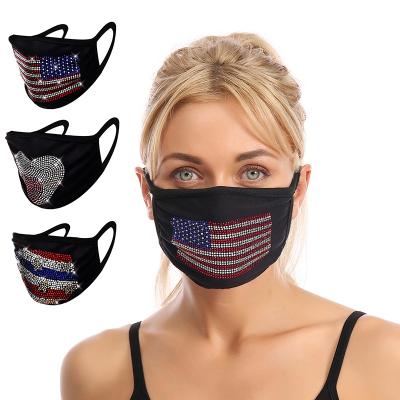 China Bling Face Maskes Washable Bling Women Lady Cotton Fashion Black Flag Rhinestone Face Maskes Eco-Friendly Reusable Polyester Eco-friendly Maskes for sale