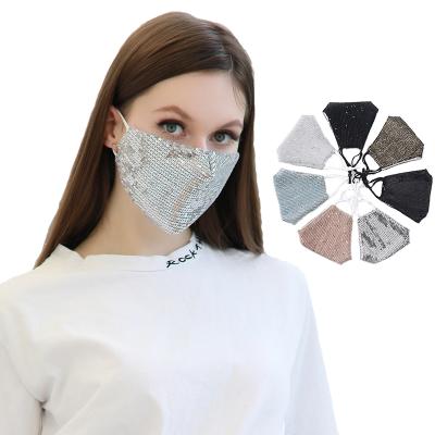 China Wear 3d fabric women sequins maskes Fashion Multi-colors face cotton dazzled maskes reusable designed face maskes with filter for sale