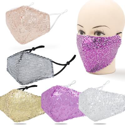 China Cool Wear 3D Women Sequins Maskes Cotton Multi-colors Face Cotton Maskes Reusable Dazed Face Maskes With Filter for sale