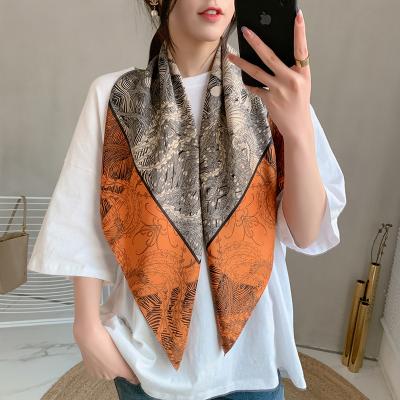 China Custom Silk Scarf 90's Twill Scarf Factory Printed Retro Large French Silk Women's Scarf Orange Silk Sunshade Decoration Hot Spring Scarf for sale