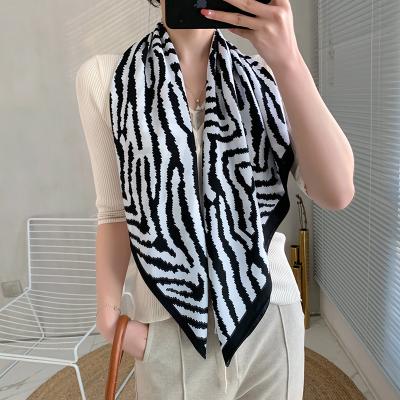 China Parasol Decoration Factory Hot Gift Customized Soft Artificial Silk Twill 90 Square Scarf Korean Style Zebra Print Scarf for sale