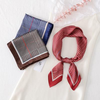 China Sunshade Decoration Hot Korean Personality Fine Plaid Printed Square Scarf INS Scarf Silk Female Houndstooth Small Square Towel for sale