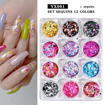 China Nail Art/Shoes/Phone/Bag/Clothes Decoration Manicure Round Laser Glitter Wafer Costume Magic Color Human Fish Nail Glitter 12 Grid Set 3D Laser Round Glitter Nail art for sale