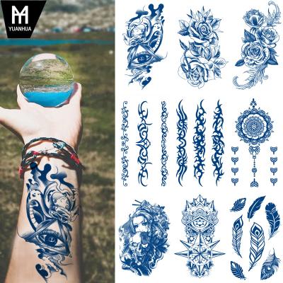 China Temporary Waterproof Blue Body Art Arm Tattoo Paper 3D Flora Tatoos Flower Rose Peony Women Girls Sticker Decal Temporary Tattoos For for sale