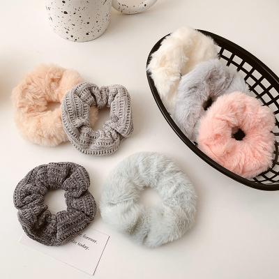 China European and American cute soft French scrunchies ponytail bun headband autumn and winter style plush warm scrunchies for sale