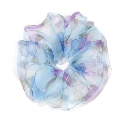 China Bohemia New Design Trendy Classic Original Soft Ponytail Holder Oversized Organza Tie Dye Flower Scrunchies For Hair for sale